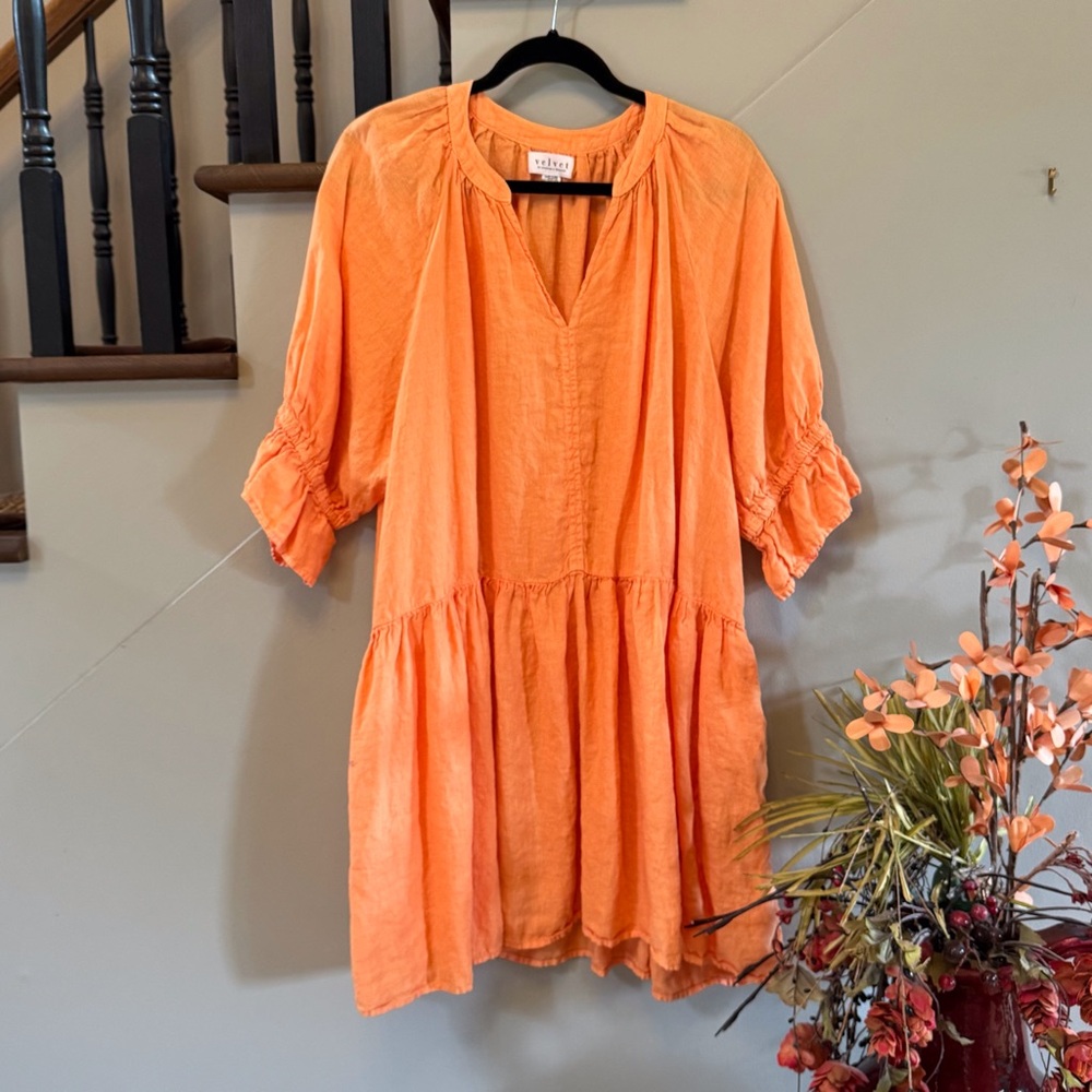 Velvet 100% Linen Mini Dress with Chic Style, size L but fits like XL- XXL